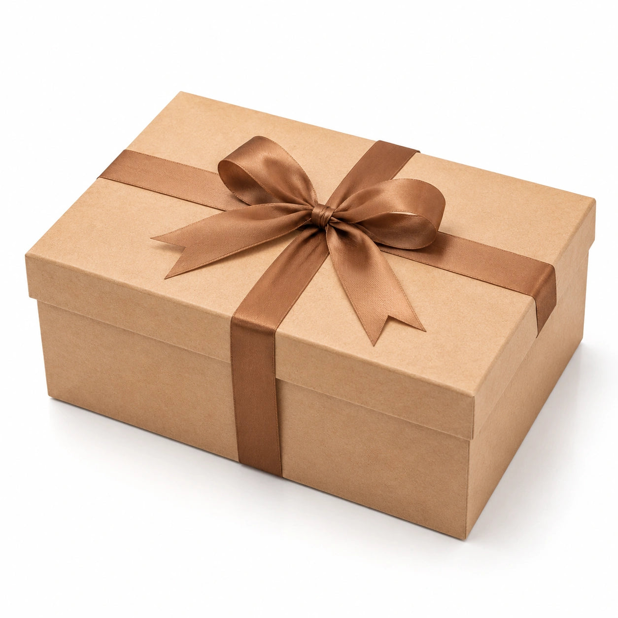 Boîte cadeau 30 x 22 x 10 cm en carton kraft marron avec ruban satin et couvercle