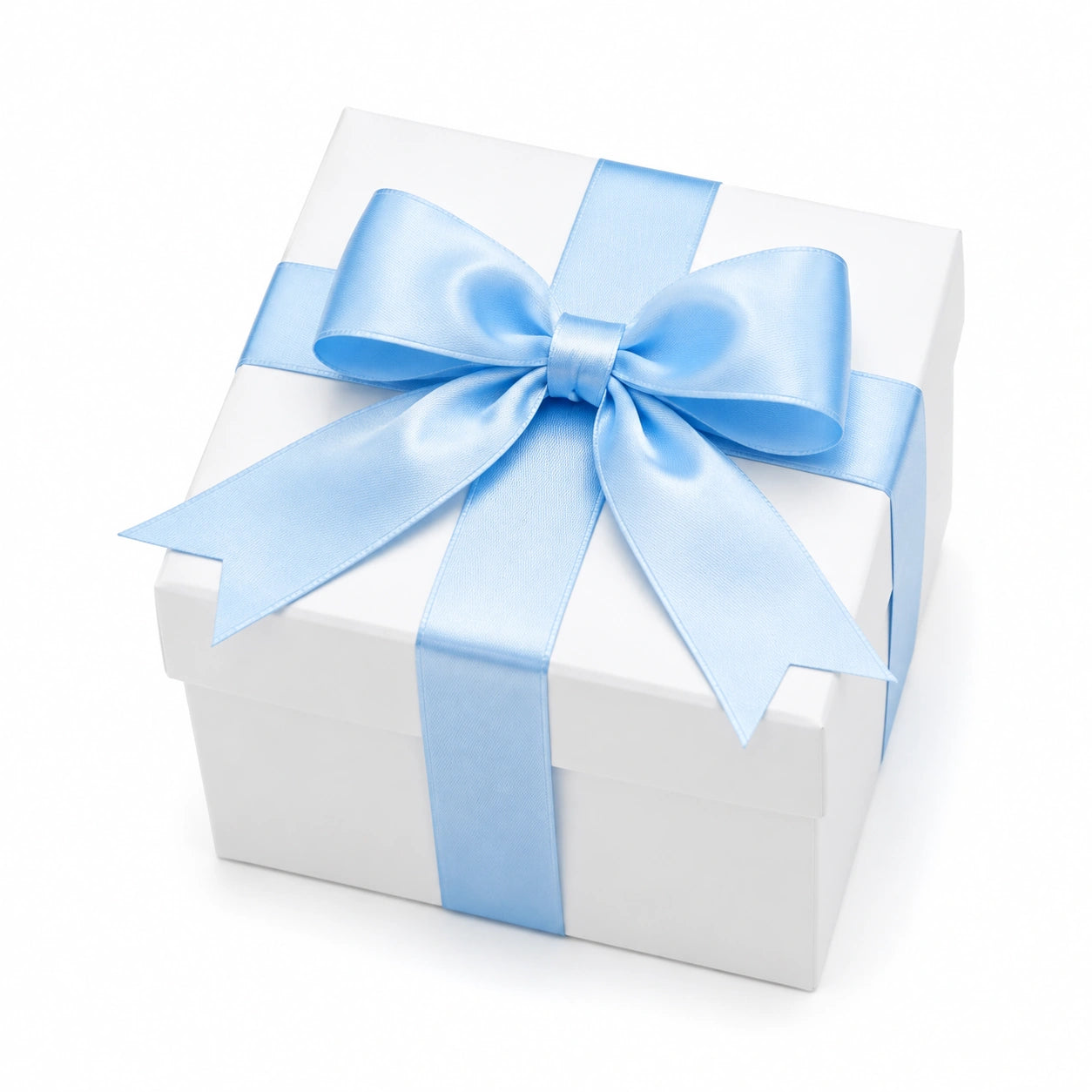 Boîte cadeau carrée 20 x 20 x 12 cm en carton blanc avec ruban bleu style élégant