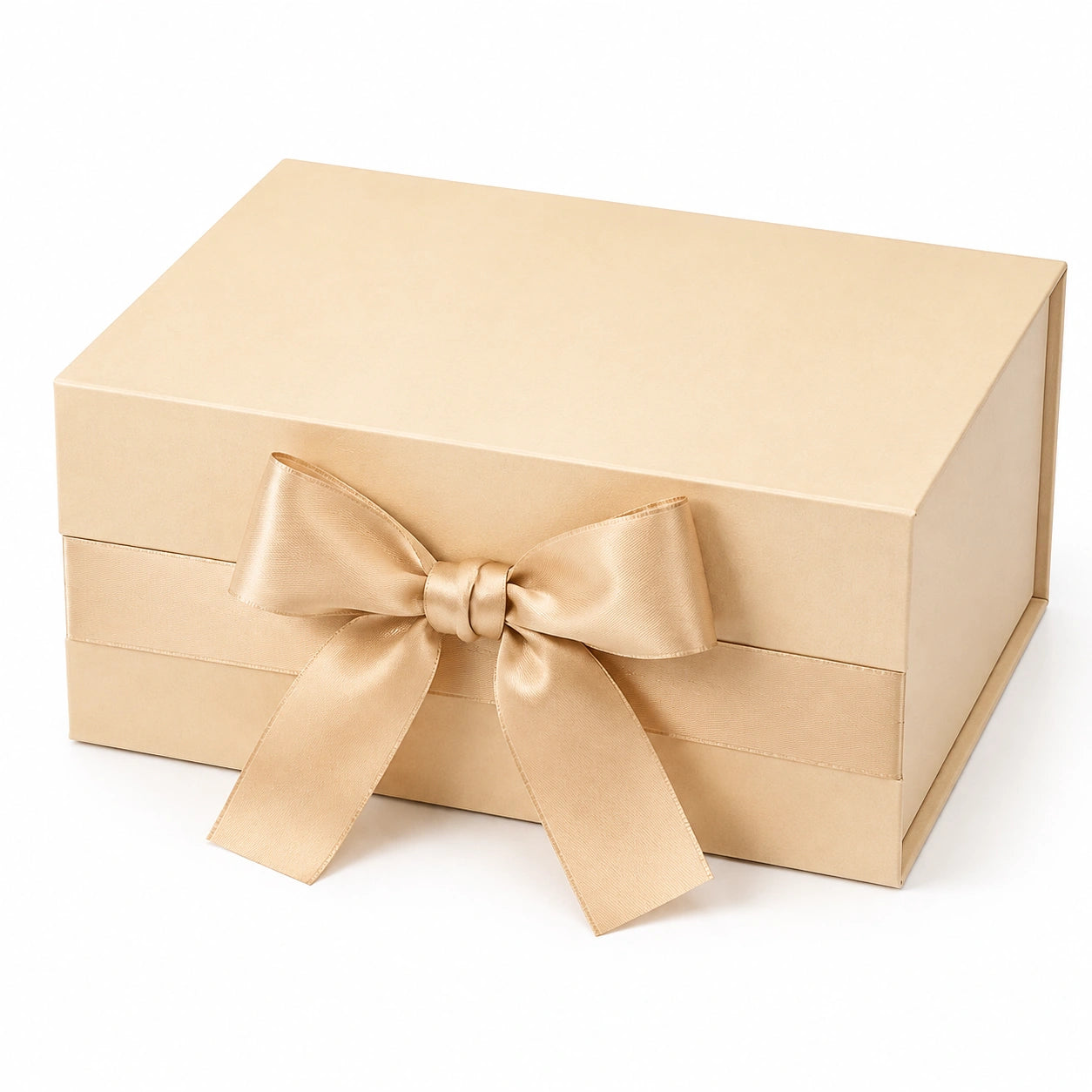 Boîte cadeau rectangulaire 30 x 22 x 12 cm en carton beige avec ruban décoratif