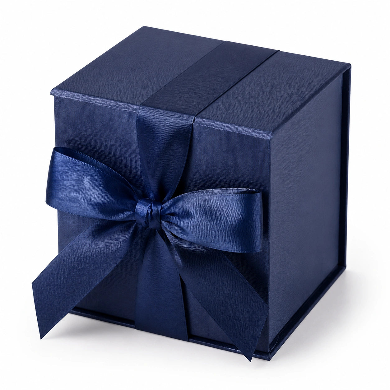 Boîte cadeau carrée 12 x 12 x 12 cm en carton bleu marine avec ruban satiné - emballage décoratif à nœud