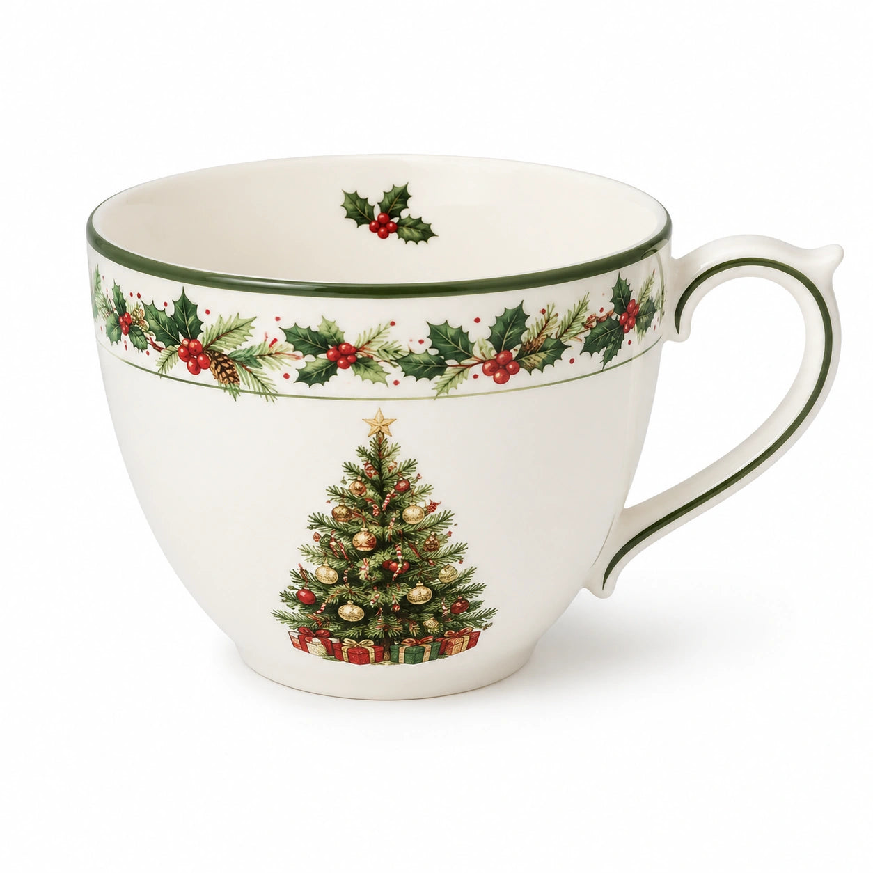 Tasse 0.45 L en céramique blanc vert rouge à motif de Noël avec anse