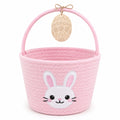 Panier de Pâques rond 20 cm en coton rose avec anse motif lapin