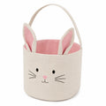 Panier de rangement rond 25 cm en tissu beige et rose motif lapin avec anse