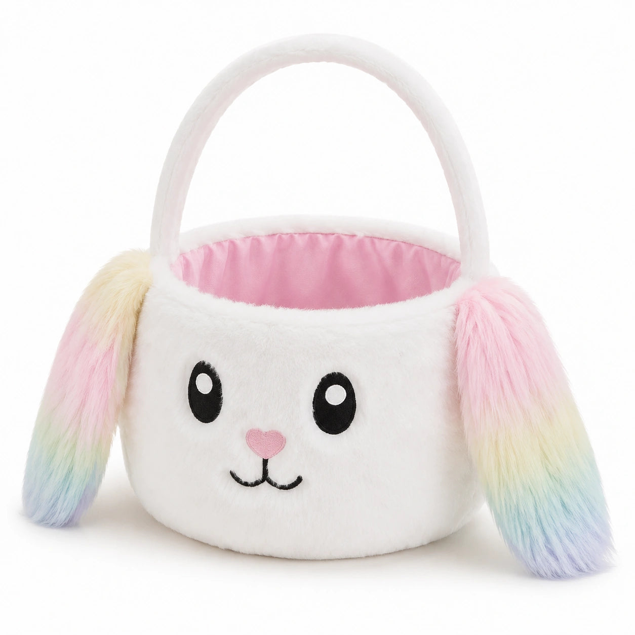 Panier de rangement lapin 20 cm en tissu peluche blanc multicolore avec anse souple
