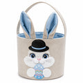 Panier de rangement 25 cm en textile beige bleu à motif lapin avec poignée style enfant