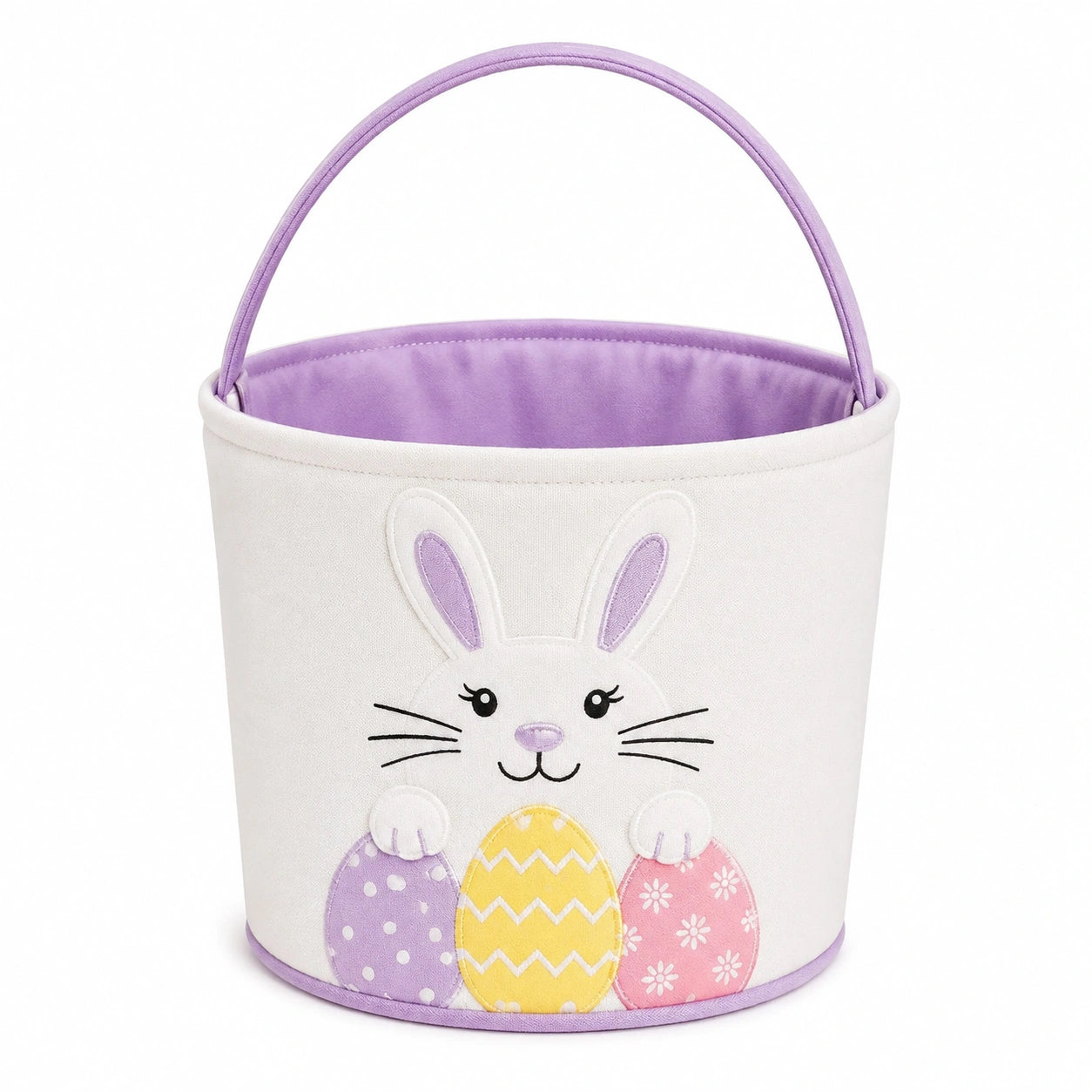 Panier de rangement rond 25 cm en polyester blanc violet pour friandises style lapin