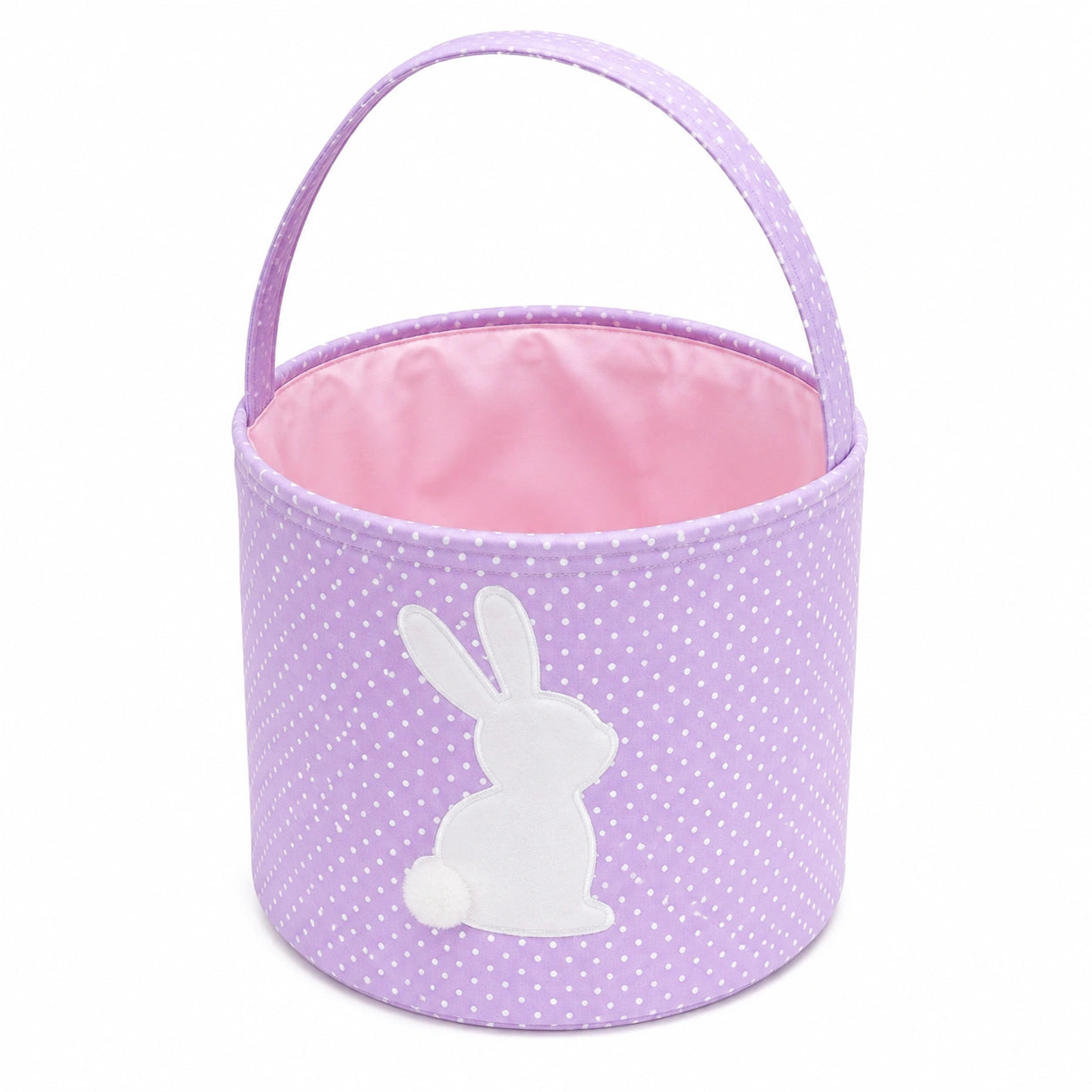 Panier de rangement rond 25 cm en tissu violet à pois avec anse