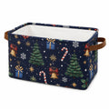 Panier de rangement 40 x 30 x 25 cm en tissu bleu marine à motifs de Noël avec poignées