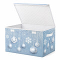 Boîte de rangement 50 x 40 x 30 cm en tissu bleu et blanc à couvercle rabattable motif flocons