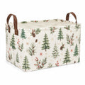 Panier de rangement 40 x 30 x 30 cm en tissu blanc motif sapins avec poignées style hivernal