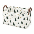Panier de rangement 38 x 28 x 25 cm en tissu blanc vert et doré avec poignées style festif