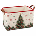 Panier de rangement 40 x 30 x 30 cm en toile beige motif sapin avec poignées style Noël