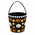 Panier de collecte rond 25 cm en tissu noir à motif citrouilles avec anse souple