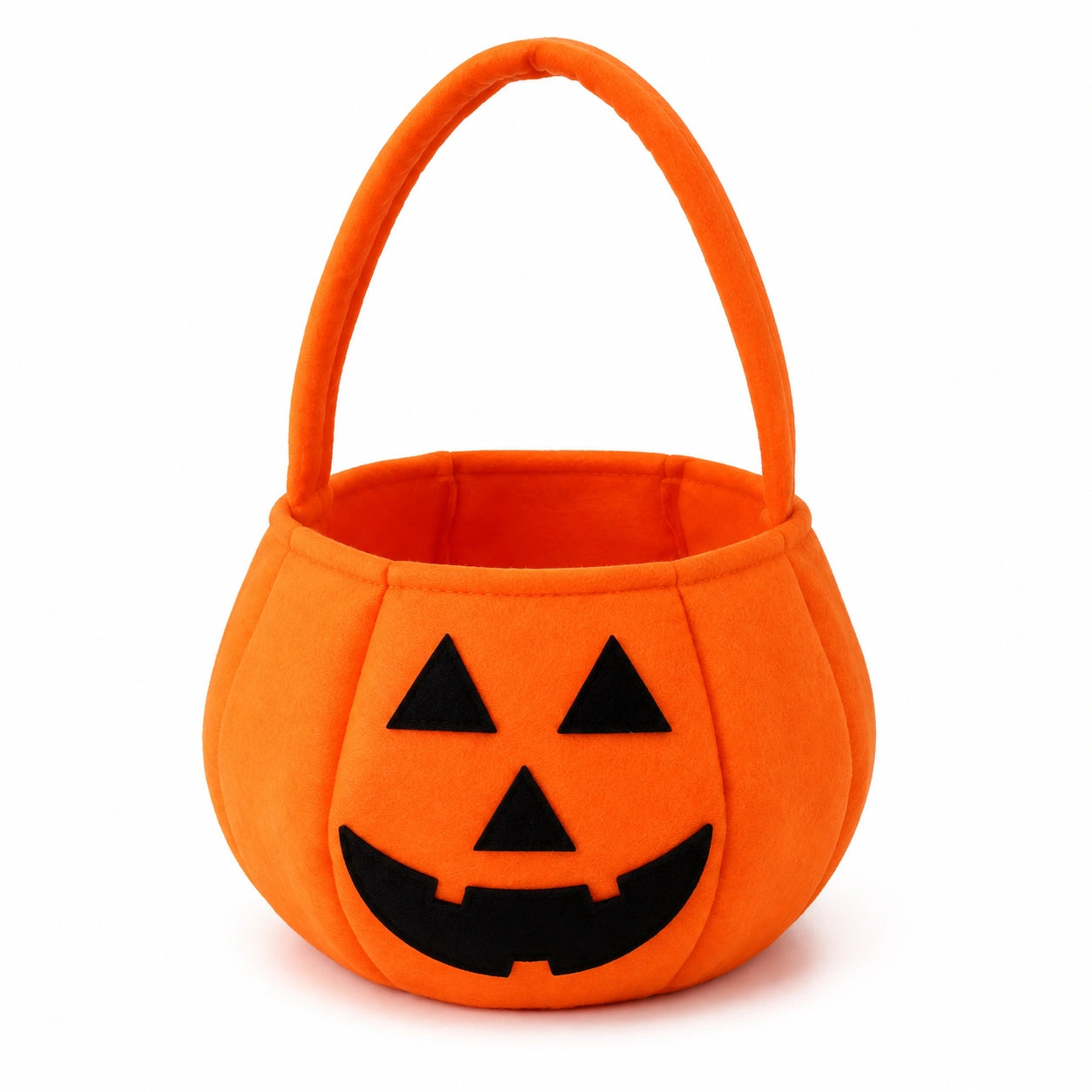 Panier à friandises citrouille 20 cm en feutre orange à poignée souple
