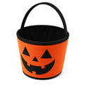 Panier de collecte rond 20 x 18 cm en feutre orange noir à motif citrouille avec anse