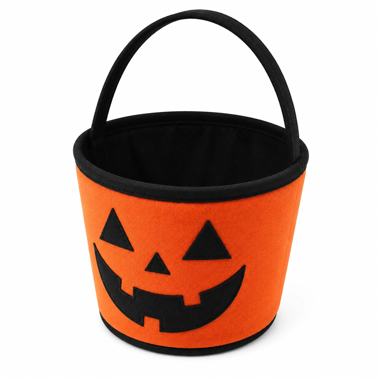 Panier de collecte rond 20 x 18 cm en feutre orange noir à motif citrouille avec anse
