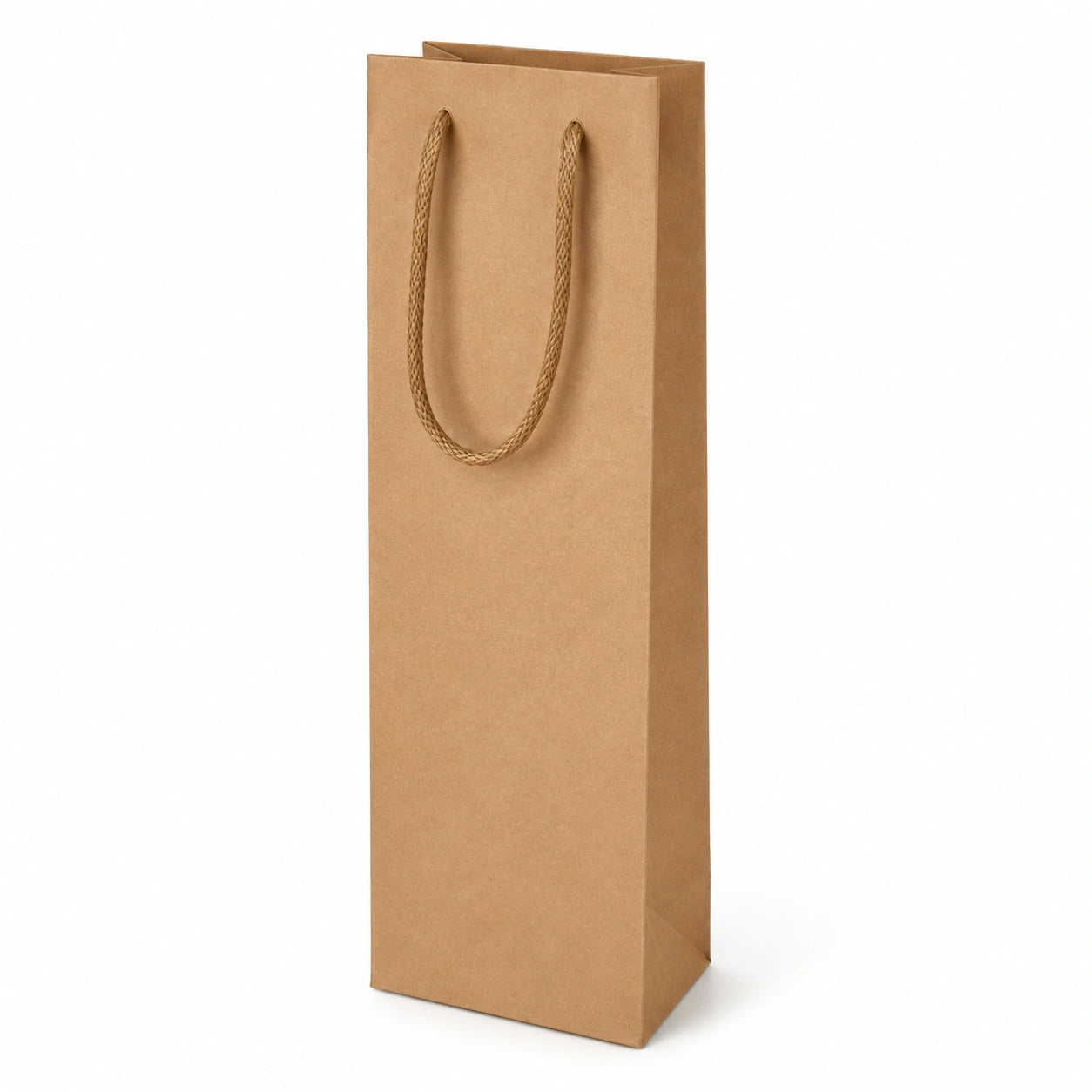 Sac cadeau pour bouteille 12 x 9 x 36 cm en papier kraft marron avec poignées en corde