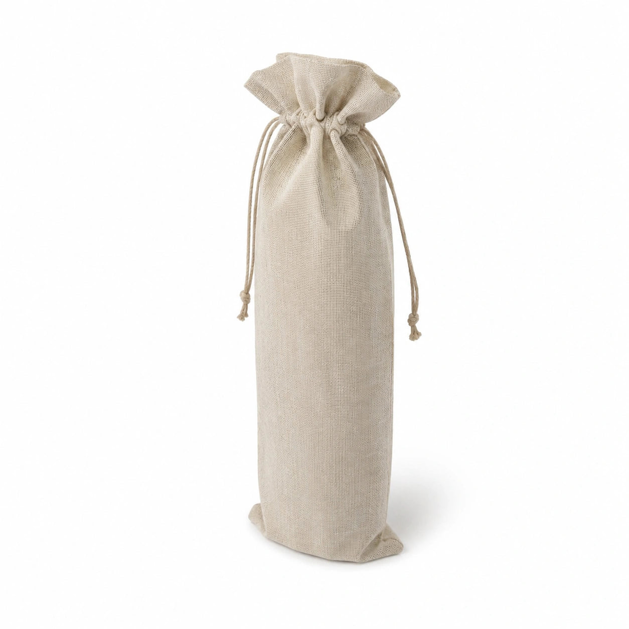Sac cadeau pour bouteille 15 x 35 cm en toile beige à cordon style naturel