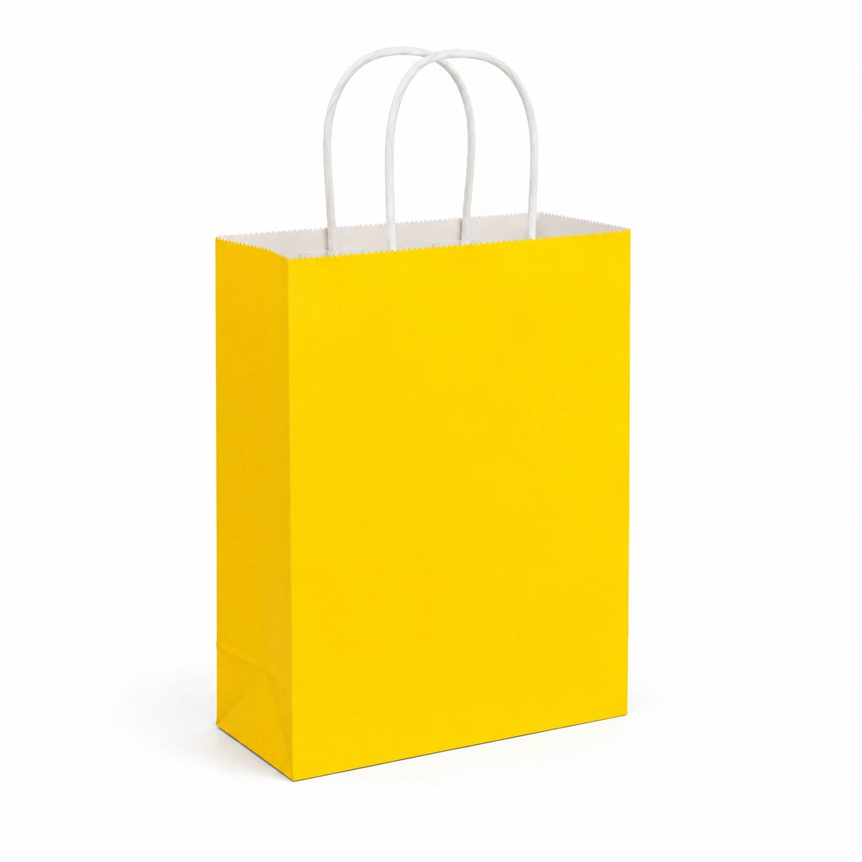 Sac cadeau 26 x 12 x 32 cm en papier jaune avec anses torsadées
