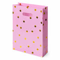Sac cadeau 32 cm x 12 cm x 26 cm en papier rose doré à pois avec poignées découpées